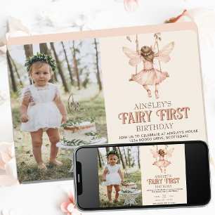 Invitation Photo modifiable Blush Pink Fairy Premier 1er anni
