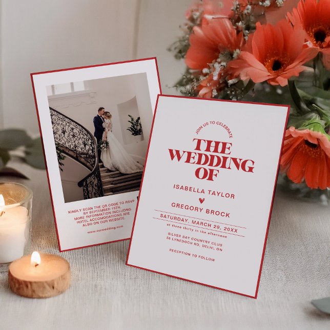 Invitation Photo monochrome moderne avec Mariage de code QR (Créateur téléchargé)