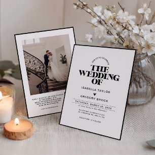 Invitation Photo monochrome moderne avec Mariage de code QR