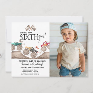 Invitation Photo Monster Truck SIXTH Vitesse 6e anniversaire 