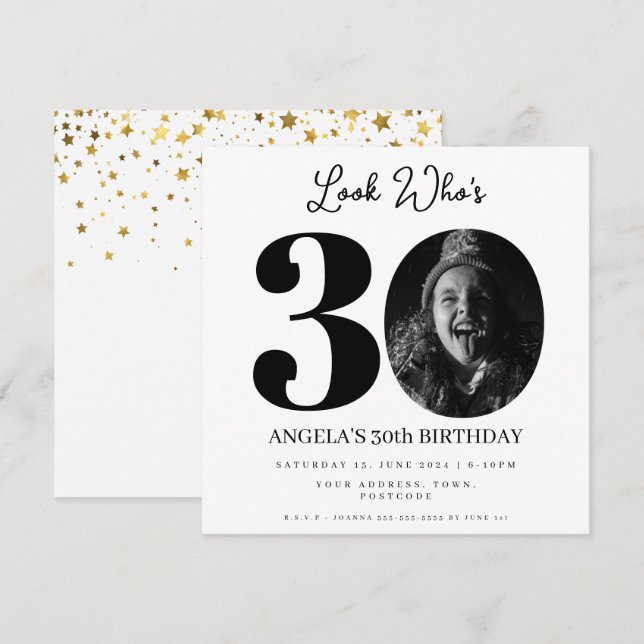 Invitation photo Montage fête d'anniversaire 30 ans (Devant / Derrière)