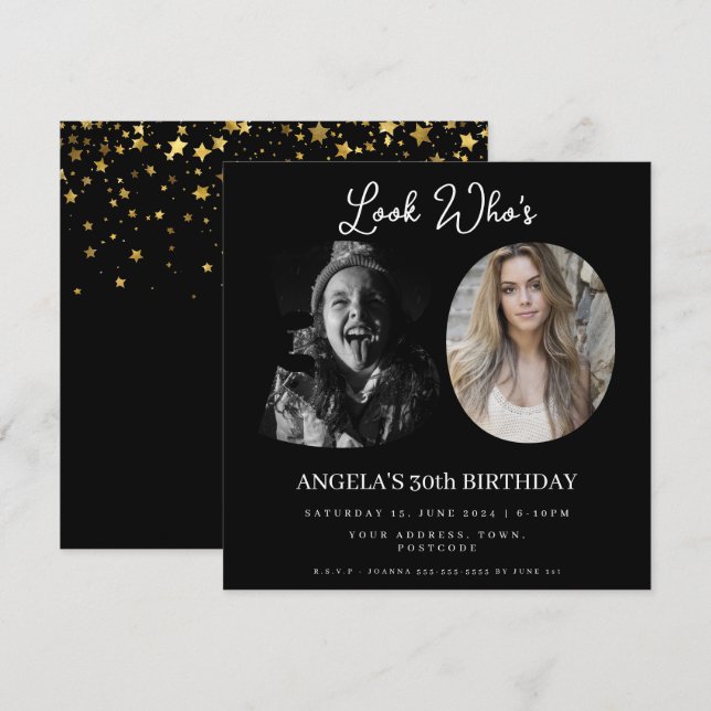 Invitation photo Montage fête d'anniversaire 30 ans (Devant / Derrière)