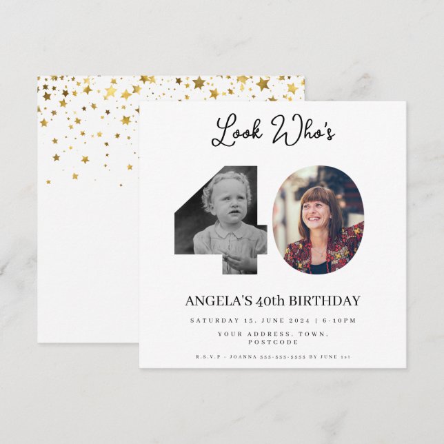 Invitation photo Montage fête d'anniversaire 40 ans (Devant / Derrière)