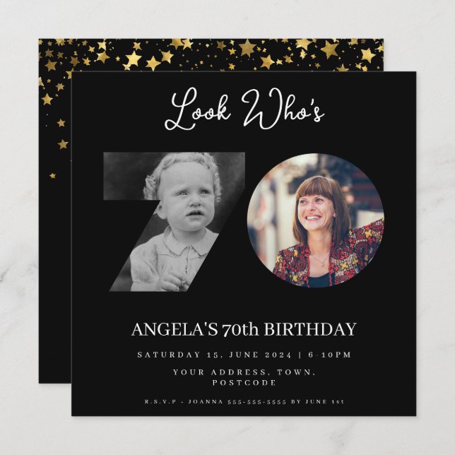 Invitation photo Montage fête d'anniversaire 70 ans (Devant / Derrière)