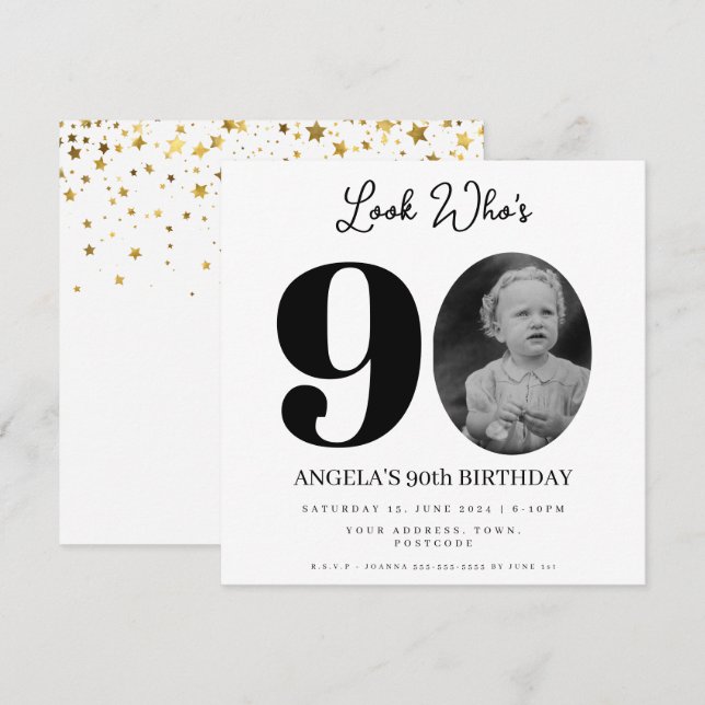 Invitation photo Montage fête d'anniversaire 90 ans (Devant / Derrière)