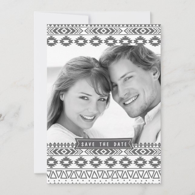 INVITATION PHOTO MOTIF AZTEC ENREGISTRER LA DATE ANNONCE (Devant)