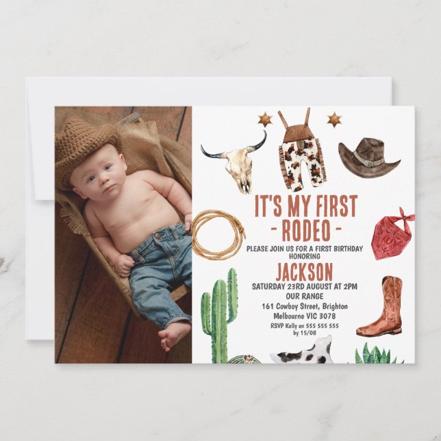 Invitation Photo My First Rodeo Cowboy 1er anniversaire (Devant)