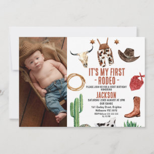 Invitation Photo My First Rodeo Cowboy 1er anniversaire