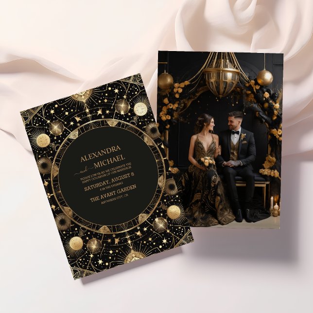 Invitation Photo Mystique Noir Or Galaxie Céleste Mariage (Créateur téléchargé)