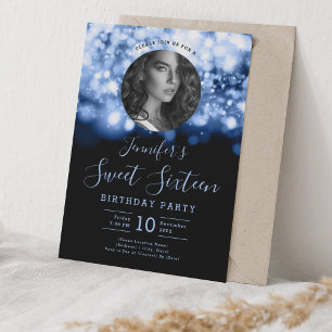 Invitation PHOTO Navy Hollywood Lights Sweet 16 Party