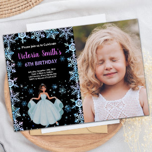 Invitation Photo Neige Purple Floral Princess Anniversaire