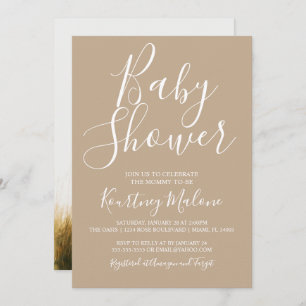 Invitation photo Neutral Tan Baby shower