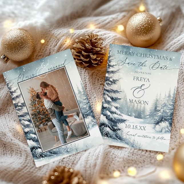 Invitation Photo Noël Enregistrer la date (Merry and Engaged Photo Christmas Save the Date Card)