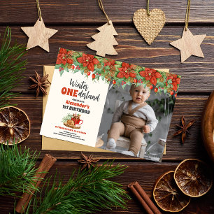 Invitation Photo Noël hiver Onederland Premier anniversaire