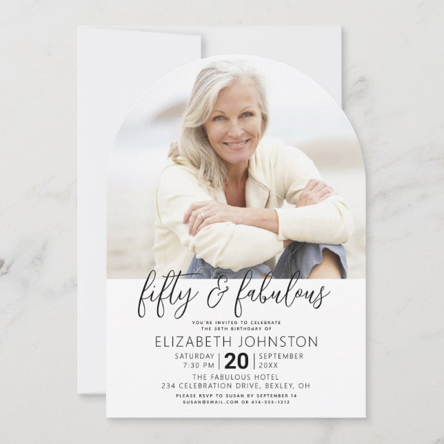 Invitation Photo Noir Blanc 50 Anniversaire Fabuleux Arche Mo (Devant)
