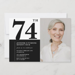 Invitation Photo Noir Blanc Chic 74e Anniversaire