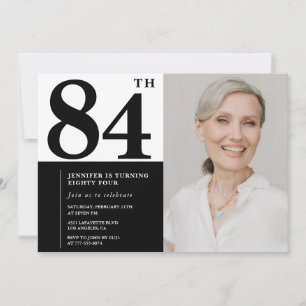 Invitation Photo Noir Blanc Chic 84e Anniversaire