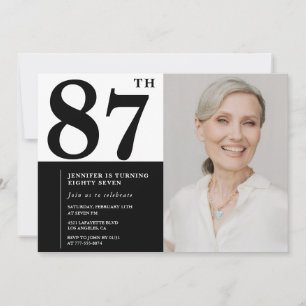 Invitation Photo Noir Blanc Chic 87e Anniversaire