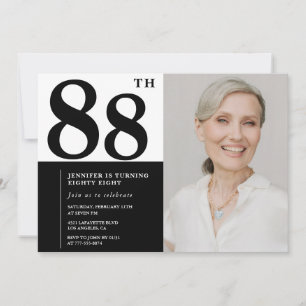 Invitation Photo Noir Blanc Chic 88e Anniversaire