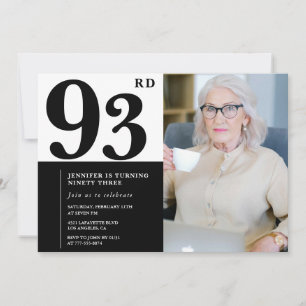 Invitation Photo Noir Blanc Chic 93e Anniversaire
