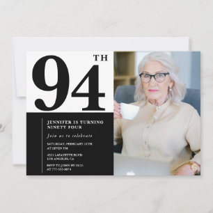 Invitation Photo Noir Blanc Chic 94e Anniversaire