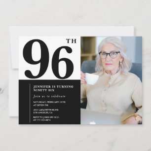 Invitation Photo Noir Blanc Chic 96e Anniversaire