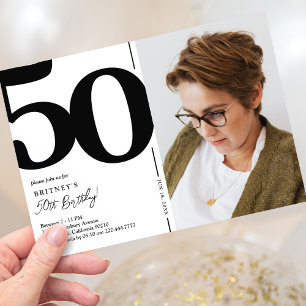 Invitation Photo Noir Blanc Fête d'anniversaire 50 ans