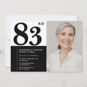 Invitation Photo noir et blanc chic 83e anniversaire