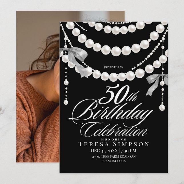 Invitation photo noir et blanc pour 50e anniversai (Devant / Derrière)