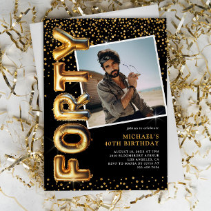 Invitation Photo Noir et Or 40e Anniversaire