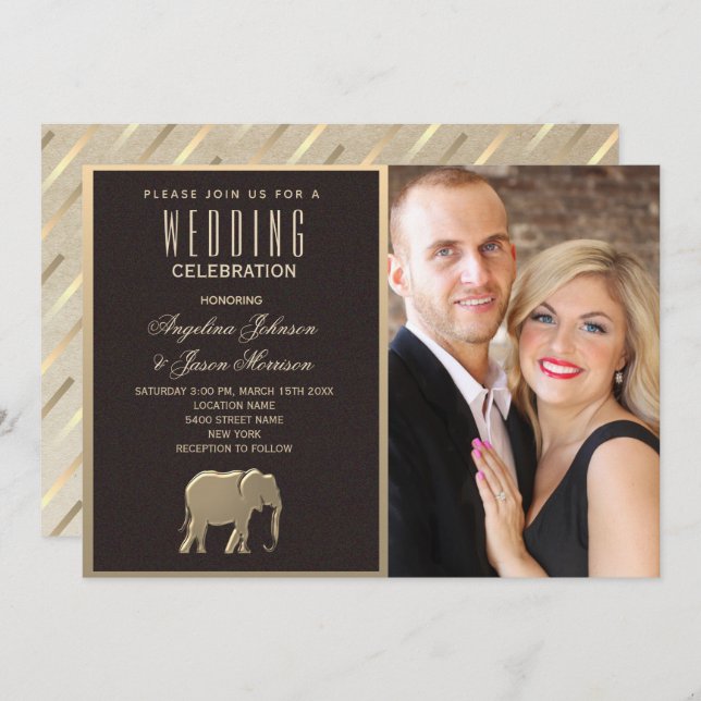 Invitation Photo noir et or de luxe (Devant / Derrière)