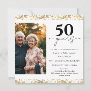Invitation photo noir or pour les 50 ans de mariag