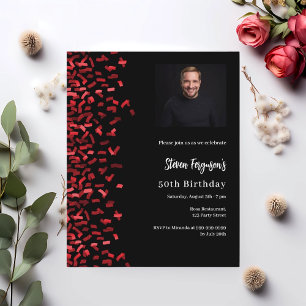 Invitation photo noir rouge anniversaire
