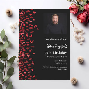 Invitation Photo noir rouge anniversaire