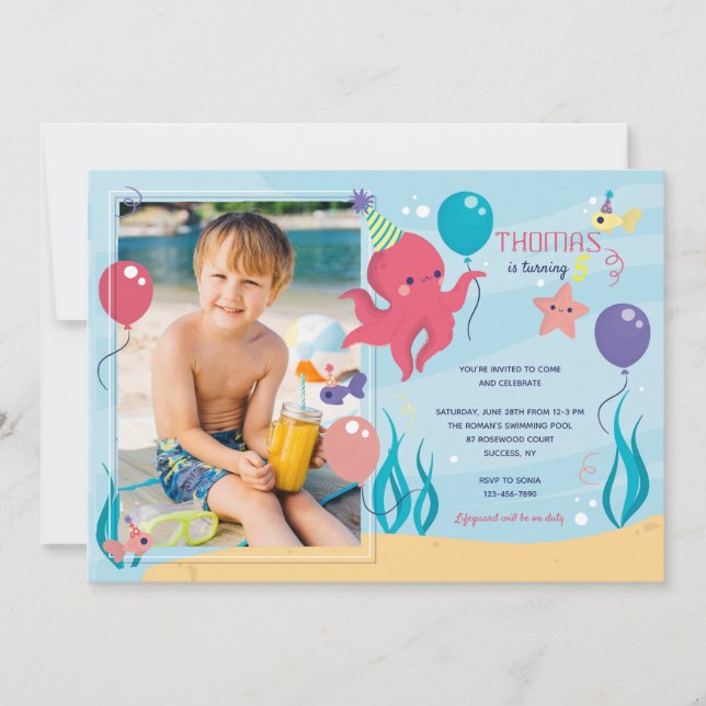 Invitation photo Octopus Anniversaire (Devant)