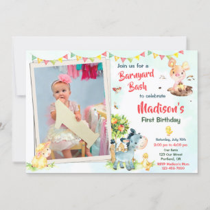 Invitation Photo Offre d'anniversaire de ferme Animaux de fer