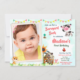 Invitation Photo Offre d'anniversaire de ferme Animaux de fer