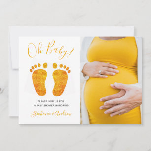 Invitation Photo Oh Baby Gold Feet Baby shower de Couple