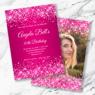 Invitation Photo ombré framboise rose vif scintillant
