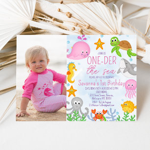 Invitation Photo One-der The Sea 1er Anniversaire de la fille