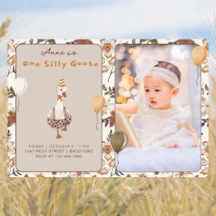 Invitation Photo One Silly Goose Neutral 1er anniversaire fêt
