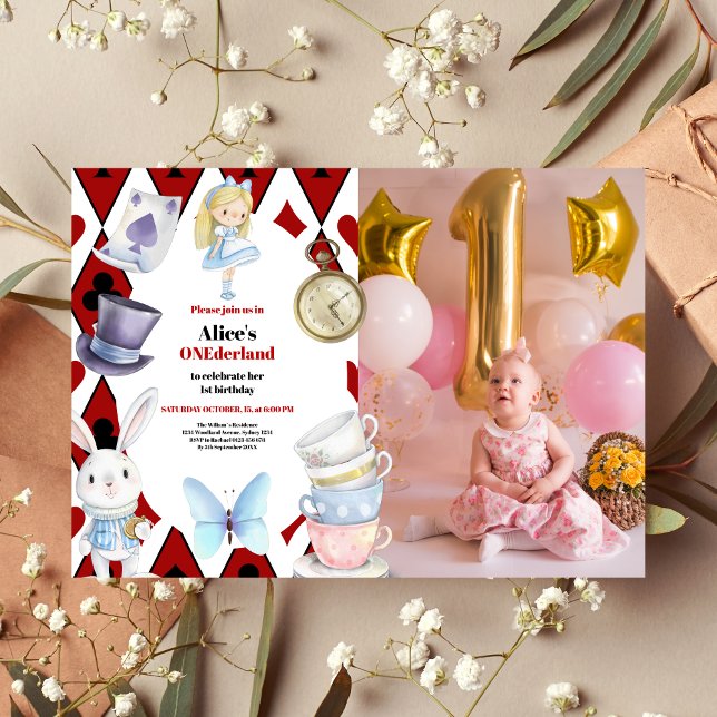 Invitation Photo Onederland Alice au pays des merveilles 1er  (Créateur téléchargé)