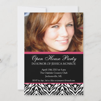 Invitation Photo Open House Graduation De L'Accent Rose Zebra