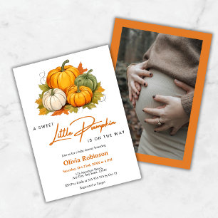 Invitation Photo Orange Automne Un Petit Baby shower Citrouil