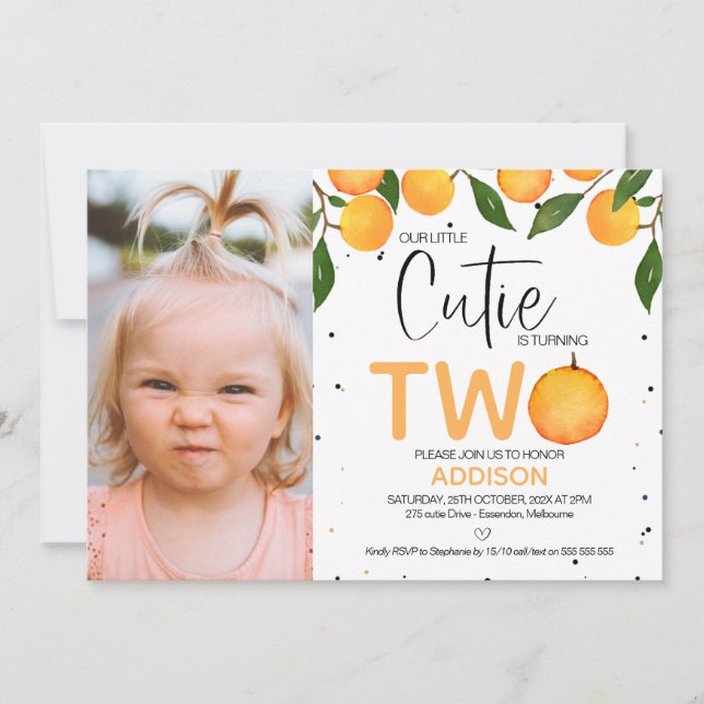 Invitation Photo Orange de la fille Little Cutie 2e anniversa (Devant)