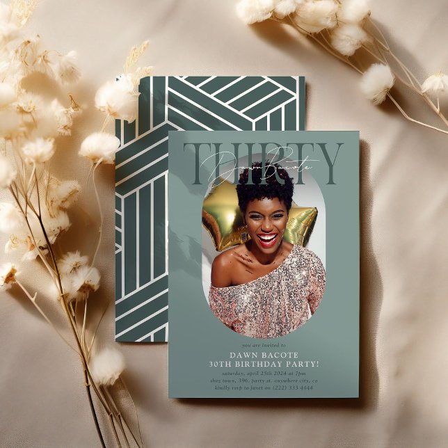 Invitation Photo Ovale moderne et signature 30e anniversaire (Créateur téléchargé)