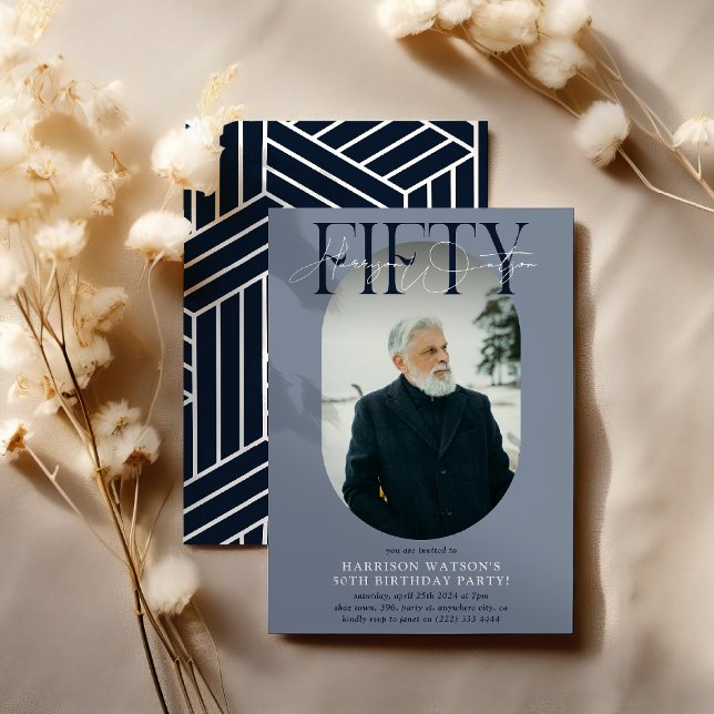 Invitation Photo Ovale moderne et signature 50e anniversaire (Créateur téléchargé)