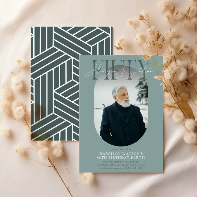 Invitation Photo Ovale moderne et signature 50e anniversaire (Créateur téléchargé)