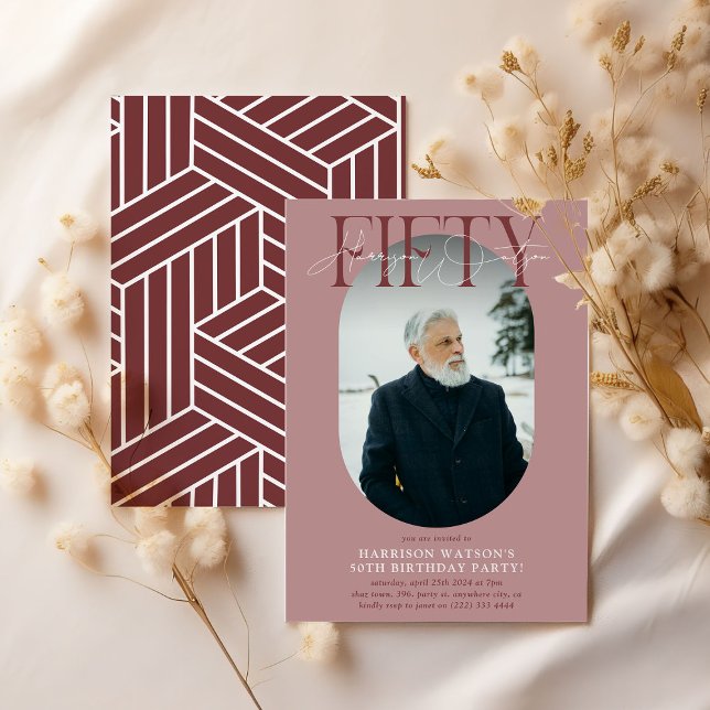 Invitation Photo Ovale moderne et signature 50e anniversaire (Créateur téléchargé)