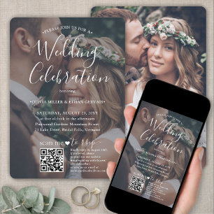 Invitation Photo Overlay QR Code RSVP Mariage de script blanc